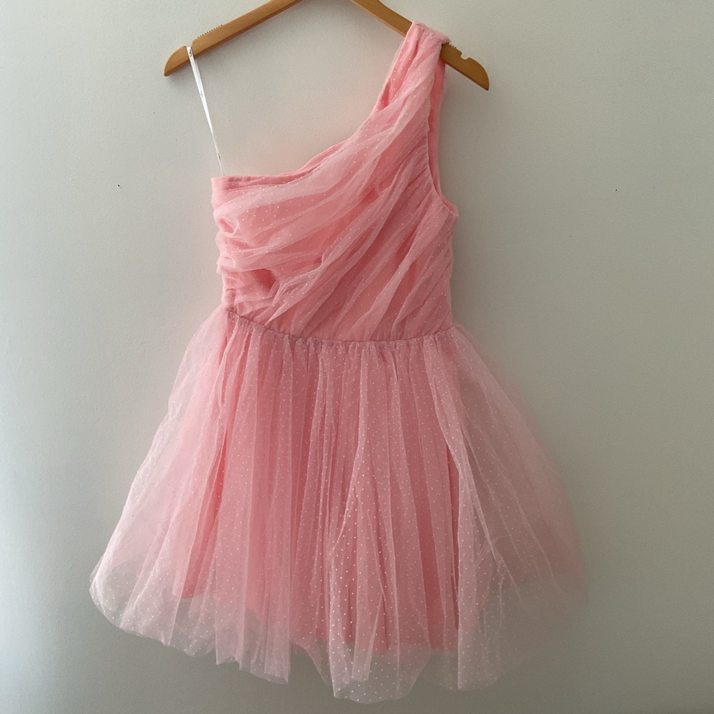 Lulus Exceptional Moments Light Pink Swiss Dot One-Shoulder Tulle Mini Dress S - Picture 5 of 12